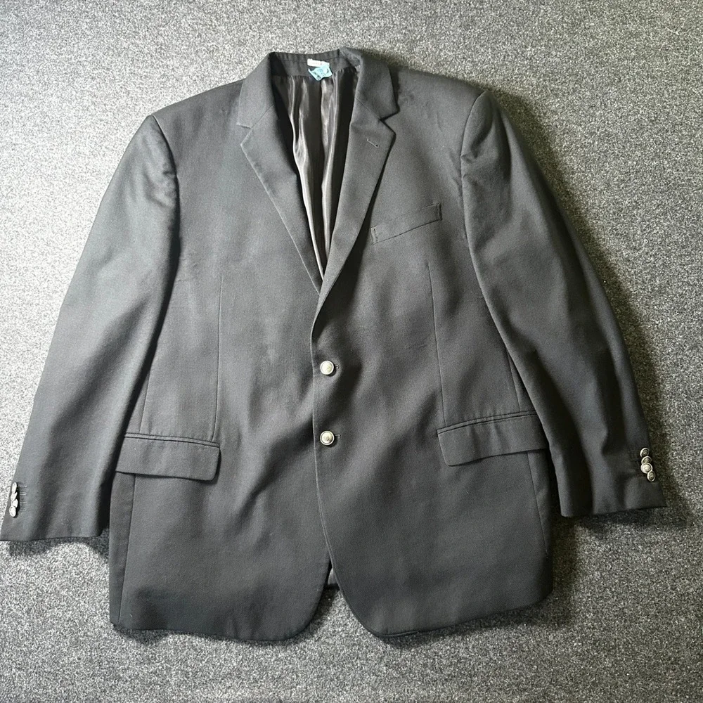 Joseph Abboud Heritage Mens 48 Reg Black Wool Blazer Sport Coat Crest Buttons